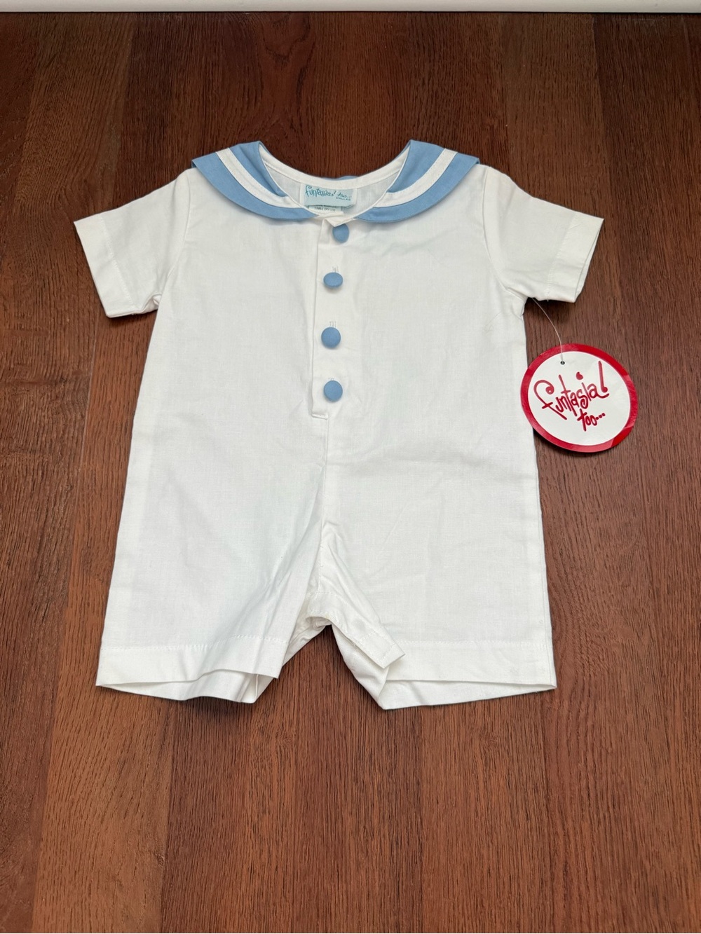 Funtasia Too NWT Classic White Blue Sailor Romper - 6M